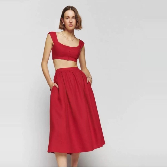 Reformation Teya Linen Two Piece In Cherry, size 2, brand new, never worn. - Picture 4 of 14